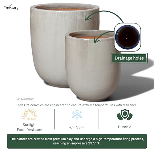 Emissary Gray Stoneware Round Planters Set of 2 24in x 27in
