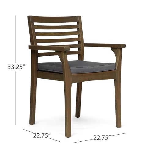 Christopher Knight Home Atlantic Outdoor Acacia Wood and Iron 9 Piece Dining Set Gray Black Dark Gray