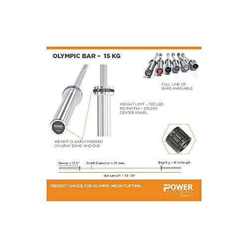 Power Systems Women's 15kg Olympic Bar Stainless Steel Silver