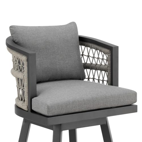 HomeRoots 37" Gray Metal Swivel Outdoor Counter Height Bar Chair with Footrest Grey