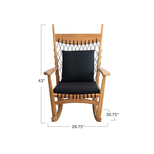 Bloomingville Teakwood Woven Rope Rocking Chair with Cushions Black and Natural
