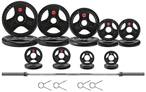 Signature Fitness Olympic Weight Plates & Barbell Set 325LB with Barbell