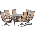 Hanover Manor 7-Piece Outdoor Dining Set with Cast-Top Aluminum Table and 6 Tan PVC Sling Rockers Cast/Sling