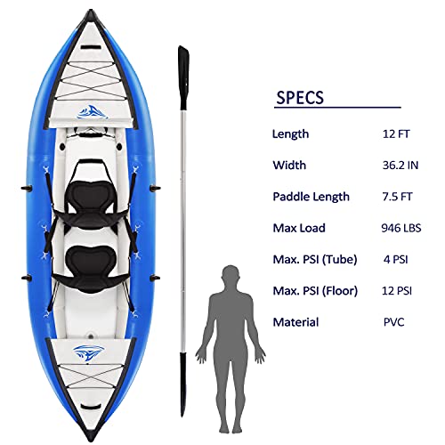Loyaltaling Inflatable Whitewater Fishing Kayak Set Blue