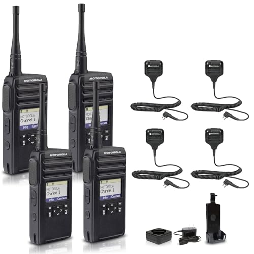 Motorola Solutions DTR700 Digital 2-Way Radio with 4 HKLN4606 Remote Speaker Mics Black