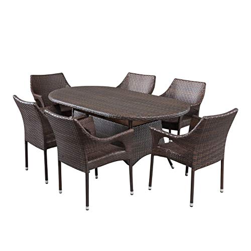 Christopher Knight Home Lennox 7-Pc Outdoor Wicker Dining Set Multibrown