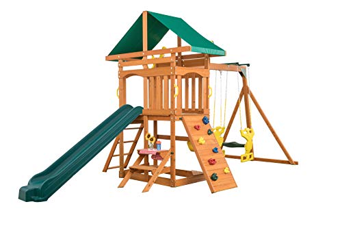 CREATIVE CEDAR DESIGNS Sky View Cedar Backyard Playset with Green Slide