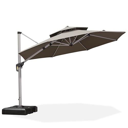 PURPLE LEAF 11 Feet Double Top Deluxe Round Patio Umbrella Offset Hanging Cantilever Spectrum Graphite