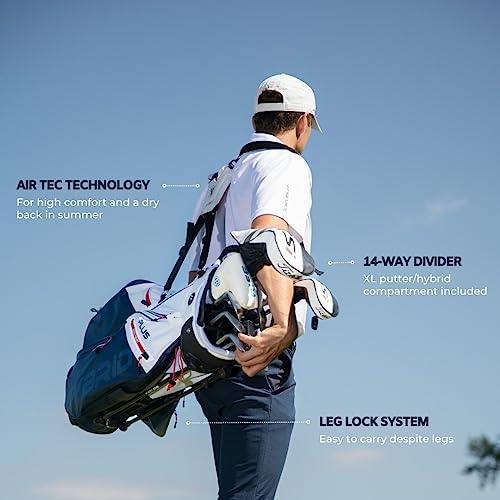 Big Max Dri Lite Hybrid Plus 14 Way Divider Golf Stand Bag White Navy Red