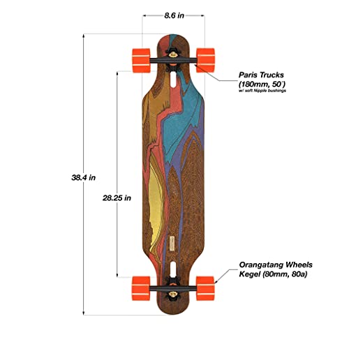 Loaded Boards Icarus Bamboo Longboard Skateboard Complete with Orangatang Kegel 80mm/80a Wheels