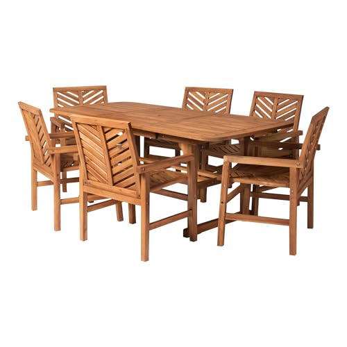 Walker Edison 7-Piece Outdoor Wood Chevron Patio Dining Set Brown
