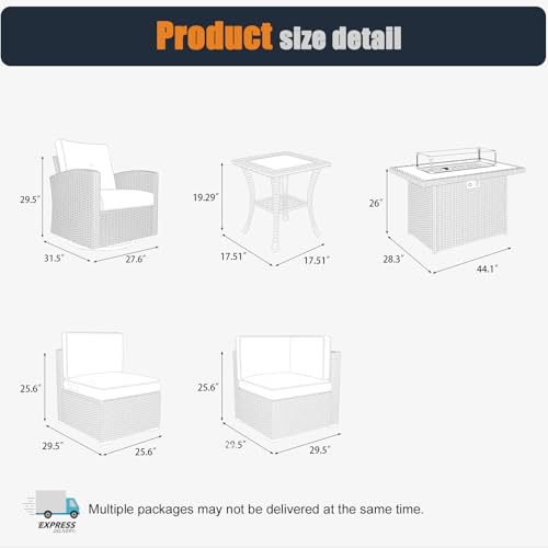 KHOLH 13-Piece Patio Furniture Set with Fire Pit Table, All-Weather Wicker Sectional Sofa and 4 Swivel Chairs Black
