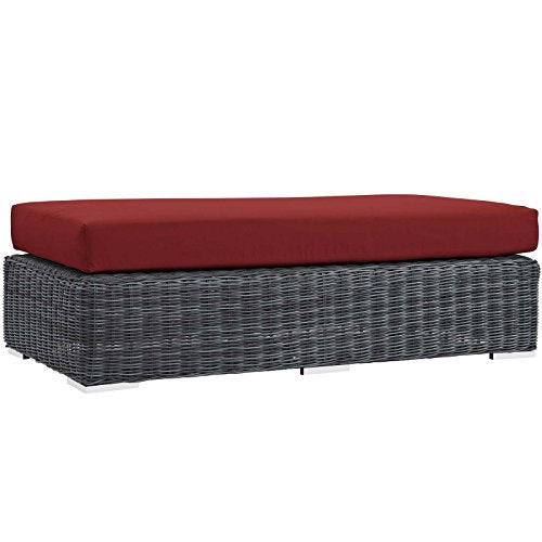 America Luxury - Outdoor Modern Contemporary Patio Lounge Chair Ottoman Rattan Wicker Red