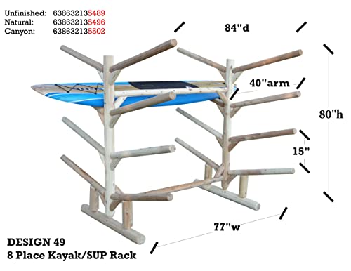 Log Kayak Rack 8 Place Kayak or SUP Log Rack Canyon Brown Finish