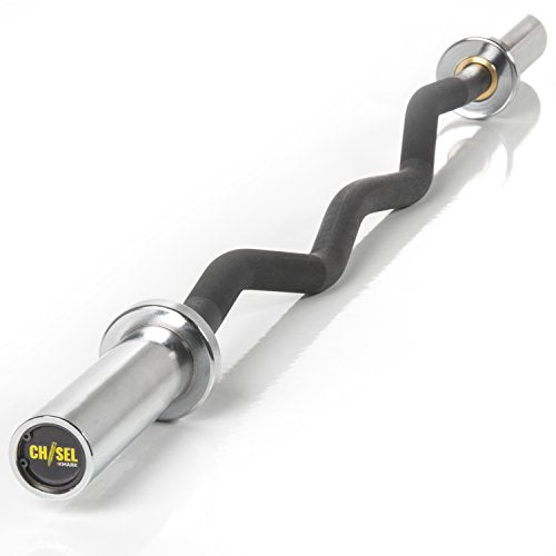 XMark Olympic Bar Curl Bar with Weights TEXAS STAR 115 lb Set, Black Manganese EZ Curl Bar