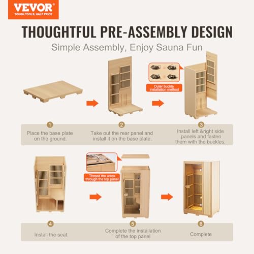 VEVOR 1 Person Far Infrared Wooden Sauna Brown