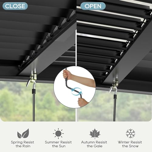 GS CHIER Outdoor Louvered Pergola 10' x 20' Black with Curtain
