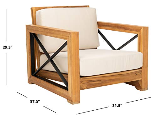Safavieh Couture Curacao Brazilian Teak Outdoor Patio Club Chair Natural/White