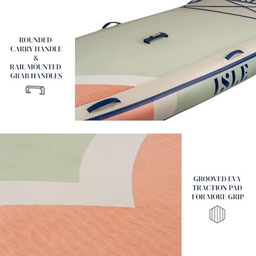 ISLE Surf and SUP Megalodon Inflatable Paddle Board Bundle 15' Seafoam/Peach