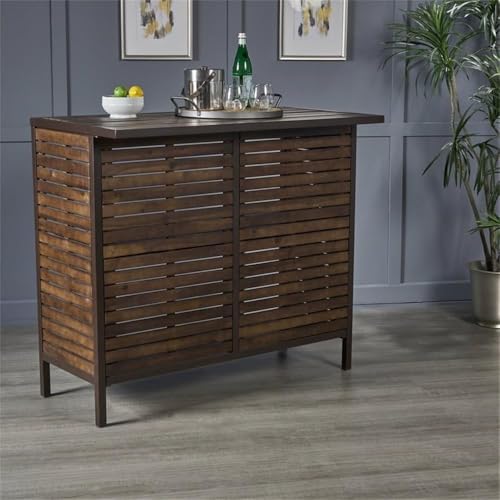 Noble House Leni Indoor Bar Set with Rustic Metal Accents Dark Brown