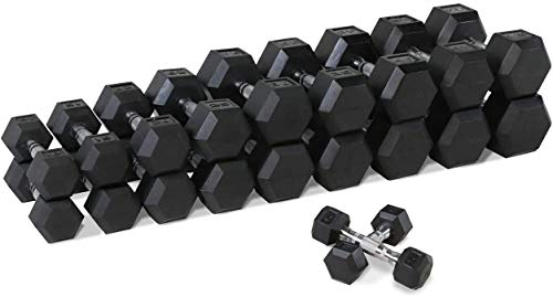 WF Athletic Supply Rubber Coated Hex Dumbbell Set - 5-50LB Dumbbells Only