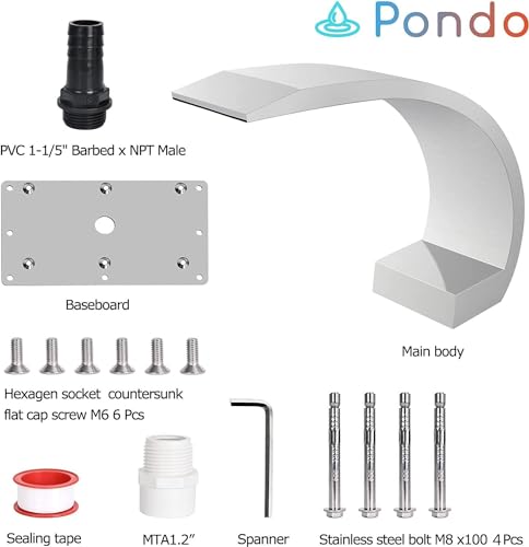 PONDO 304 Stainless Steel Swimming Pool & Garden Cascade Waterfall Fountain Brushed Finishing New