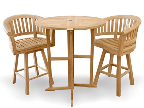 Windsor Teak Furniture Premium Grade A Teak Kensington Curved Arm Swivel Bar Chair Set of 2