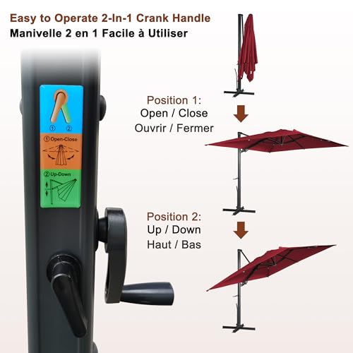 MONDAWE 10x13 ft Cantilever Umbrella with LED Light, 360° Rotation, Aluminum Frame Red (LED + Bluetooth)