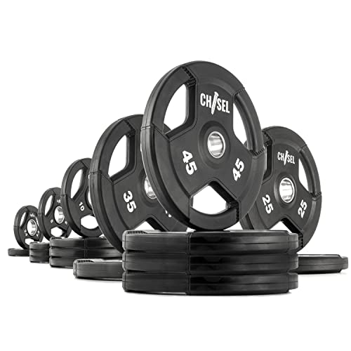 XMark CHISEL 365 lb Olympic Weights Set and BLACKSMITH Barbell, 7' Olympic Bar - 365 lb Weight Set