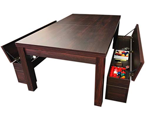 Simba USA 7Ft Pool Table Billiard Green Dining Table with Benches Brown Green