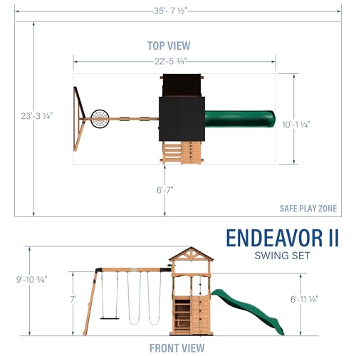 Backyard Discovery Endeavor II Cedar Swing Set Playset Green Wave Slide
