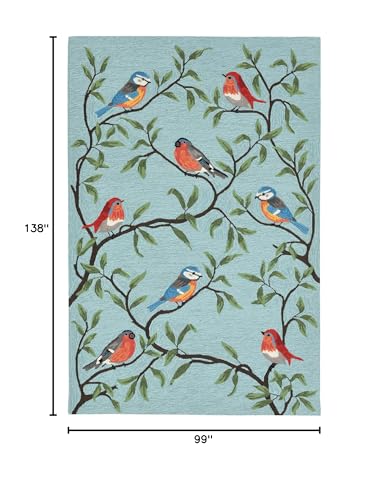 Liora Manne Aqua Ravella Birds on Branches Indoor/Outdoor Rug 8'3" x 11'6" Blue