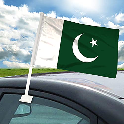 BANNER BUZZ MAKE IT VISIBLE Pakistan Car Flag with Window Clip, 18” x 12”, Double-Sided Printing, Pack of 100, White