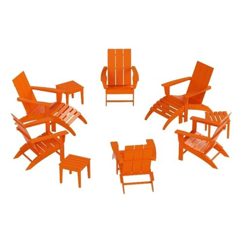 Costaelm Palms 12-Piece Modern Poly Folding Adirondack Chair Set with Ottoman and Side Table Orange