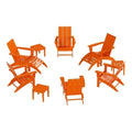 Costaelm Palms 12-Piece Modern Poly Folding Adirondack Chair Set with Ottoman and Side Table Orange