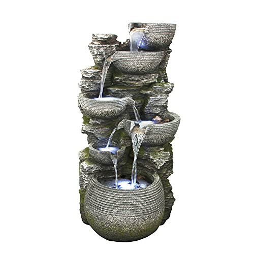 Litedeer Homes Cascading Stone Water Fountain with LED Lights 40-Inch Gray