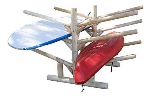 Log Kayak Rack 2 Canoe + 2 Kayak + 2 SUPS Rack Natural