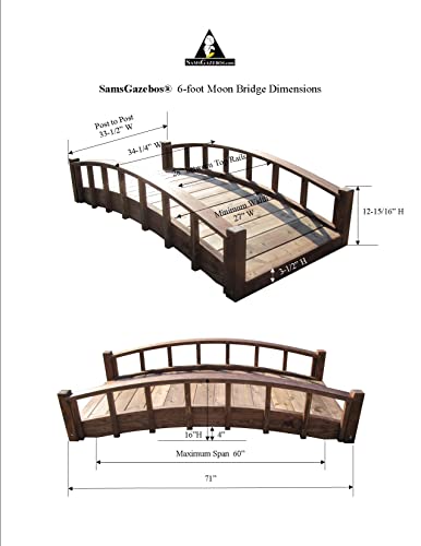 SamsGazebos Japanese Style Arched Wood Garden Bridge 6-Feet Brown