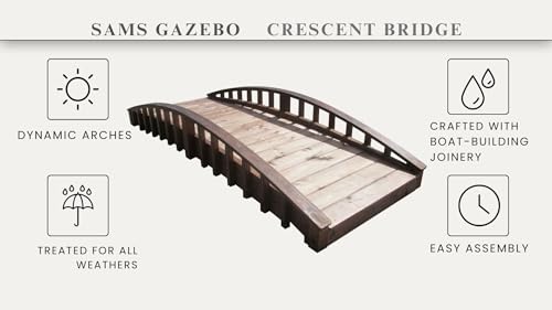 SamsGazebos Crescent Japanese Style Wood Garden Bridge 8 Brown