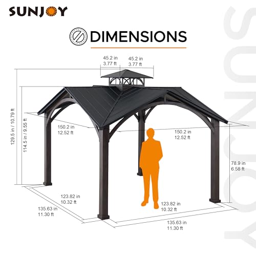 Sunjoy 12.5x12.5 ft. Hardtop Gazebo Aluminum & Galvanized Steel Black