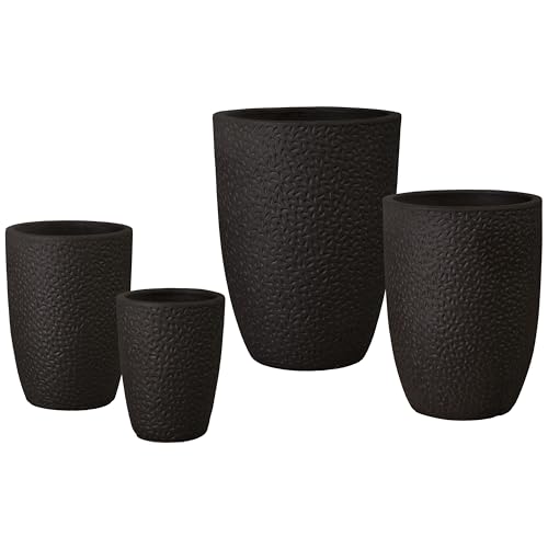 Emissary Matt Black Stoneware Round Planters Set of 4 19in x 25.5in