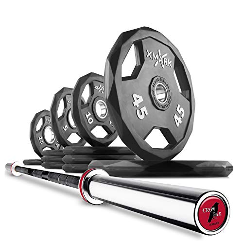 XMark BLACK DIAMOND Olympic Barbell 155 lb Set Weight Plates With The CROWBAR 7' Olympic Bar 20) BAR and 155 lb Set