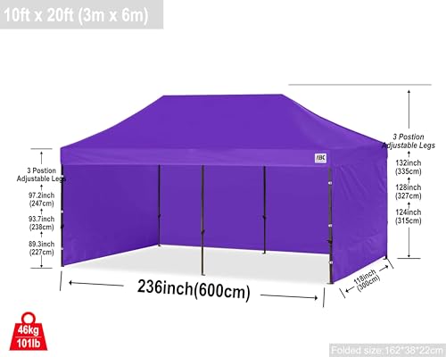 ABCCANOPY Heavy Duty Easy Pop Up Canopy Tent with Sidewalls 10x20 Purple