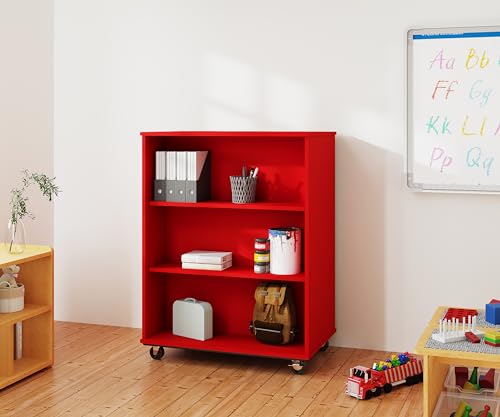 Tot Mate Double-Sided Mobile Bookshelf 3-Shelf Storage Cabinet Red