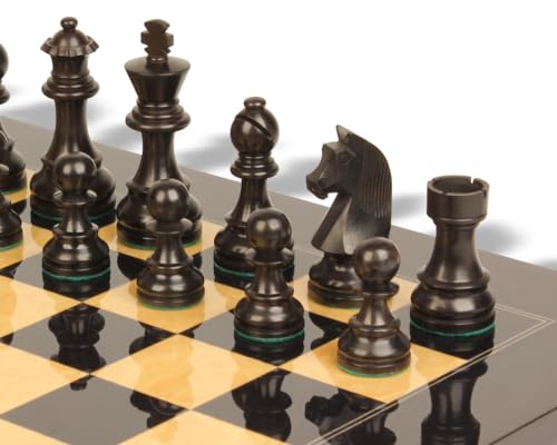 The Chess Store German Knight Staunton Chess Set Ebonized & Boxwood with Black & Ash Burl Board 3.75" King