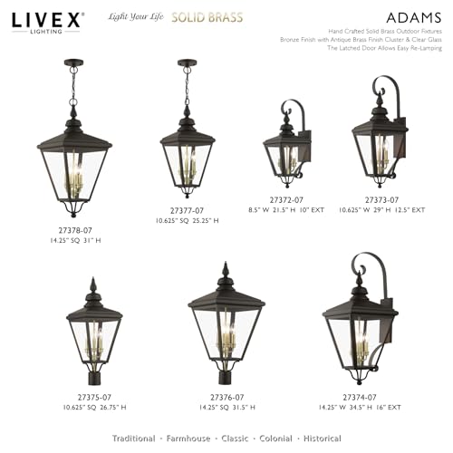 Livex Adams 4 Light Extra Large Outdoor Wall Lantern Antique Brass/Brushed Nickel