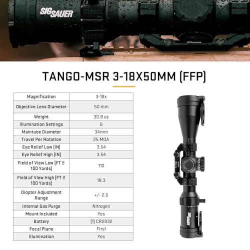 Sig Sauer Tango-MSR 3-18X50mm F1 High-Magnification Waterproof Hunting Scope Black