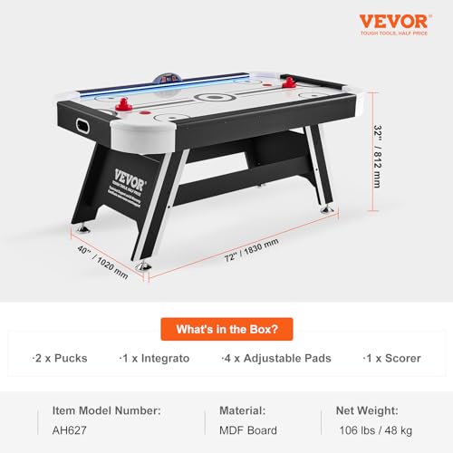 VEVOR Air Hockey Table 72" Indoor LED Sports Game Black and White