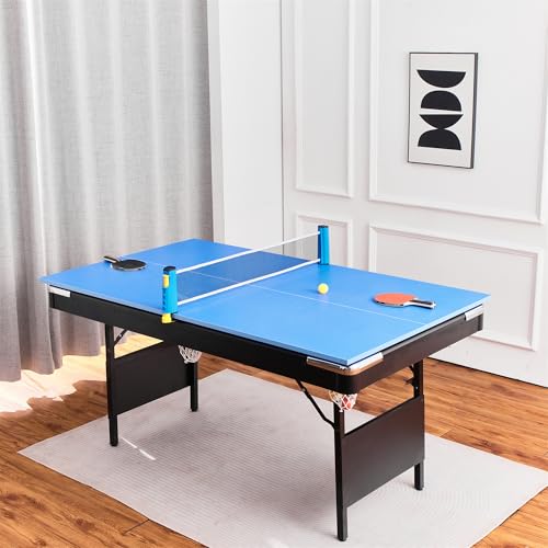 AiAigpt Premium 5.5 Ft Pool Table Green Velvet Cloth MDF Black+Blue