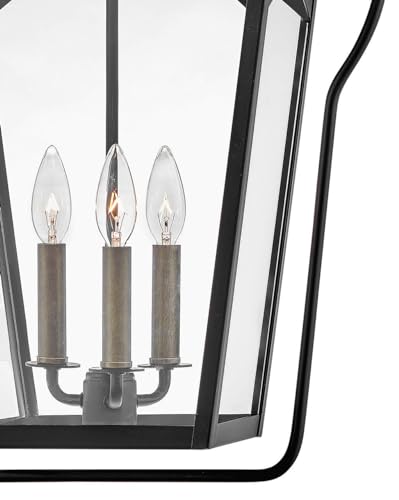 Hinkley Yale Large Hanging Outdoor Lantern - 3-Light, Damp Rated, Clear Glass, Aluminum - Black